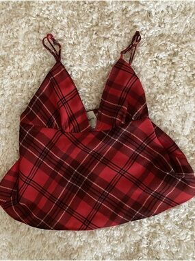 Anthropologie Red Plaid Satin Cami Top